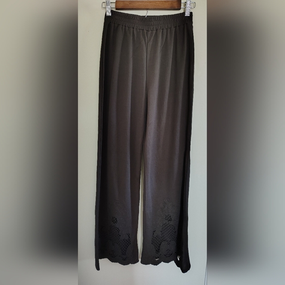 Zara Brown Boho Flowy Embroidered Cutout Wide Leg Casual Pull On Pants Small - Picture 2 of 7